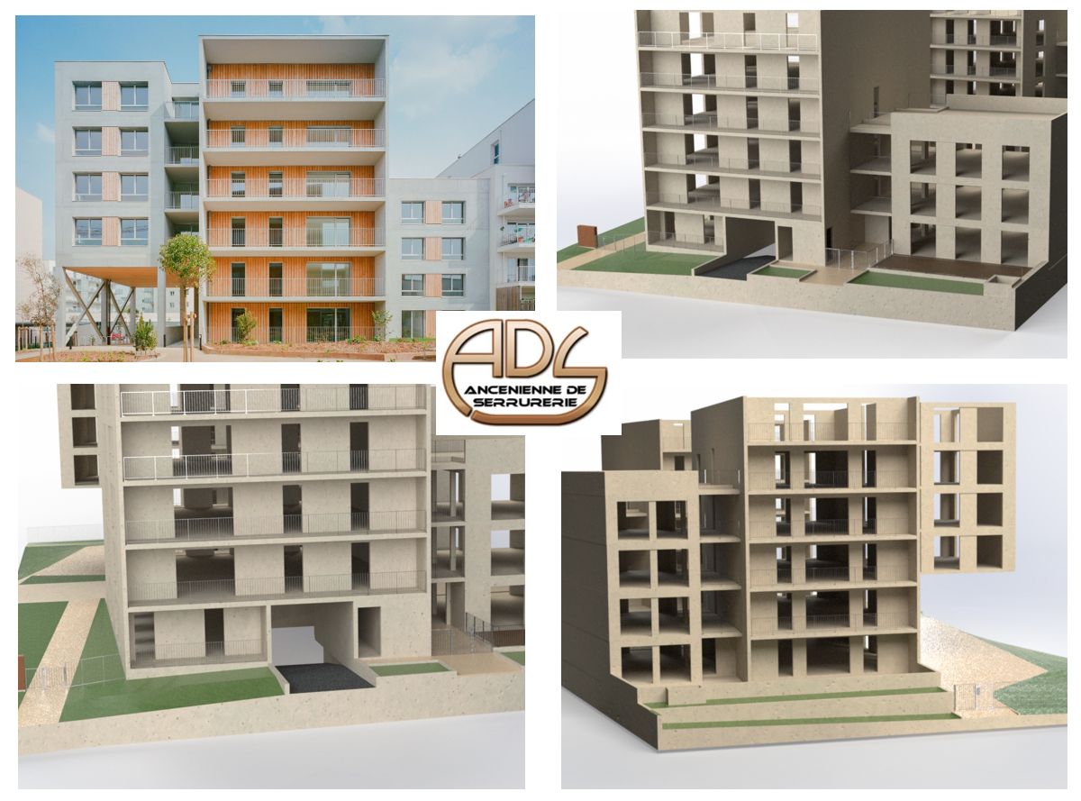 Réalisation pour Ancienne de Serrurerie : façade et garde-corps d'immeuble